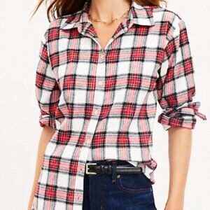 LOFT white and red long-sleeve flannel tunic